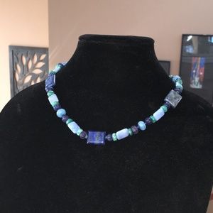 Sale! Substantial semi-precious necklace- lapis, sapphire pumpkins & Amazonite.